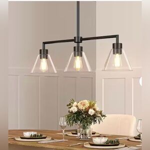 New Edishine Modern Black Chandelier pendant light with Clear Glass Shades